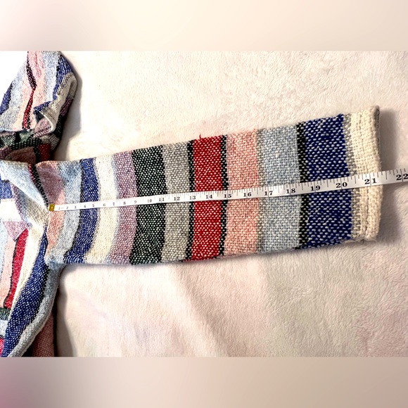 Mexican Poncho Baia Hoodie Surfer Pullover Made in Mex Unisex Sky Red Pink - Picture 10 of 10